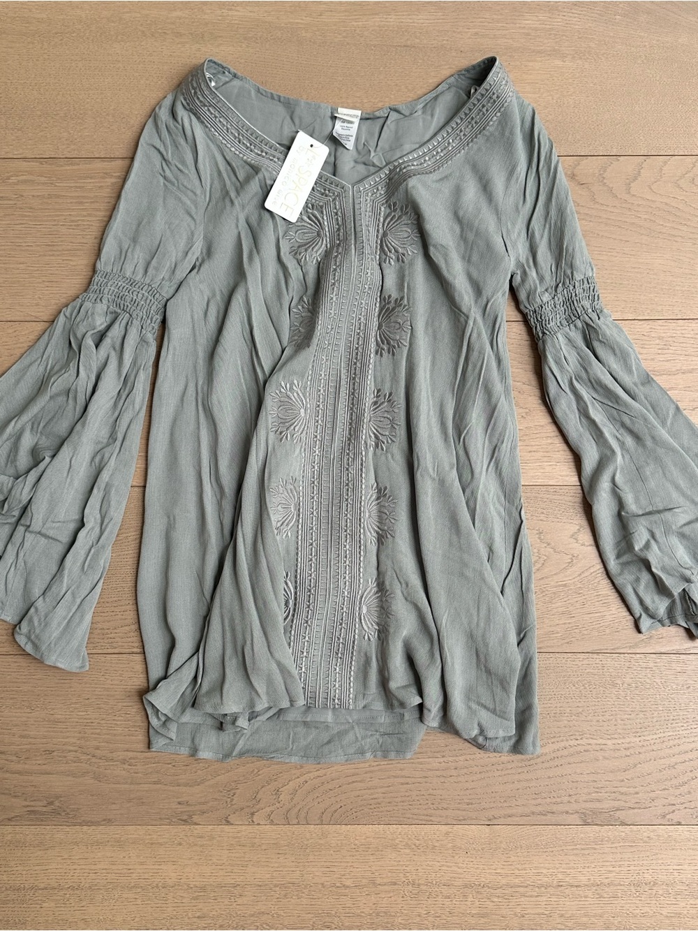 l*space Sage Gray Embroidered Boho Tunic Top